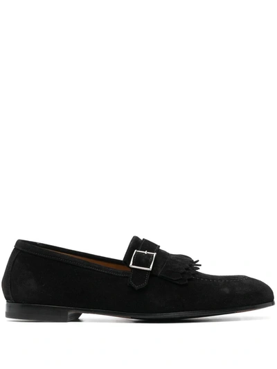 Doucal's Fringed-detail Suede Loafers In Black