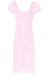 Ganni Broderie Anglaise Cotton-poplin Midi Dress In Pink