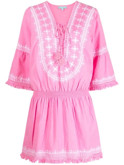 Melissa Odabash Martina Embroidered Coverup Mini Dress In Pink/white