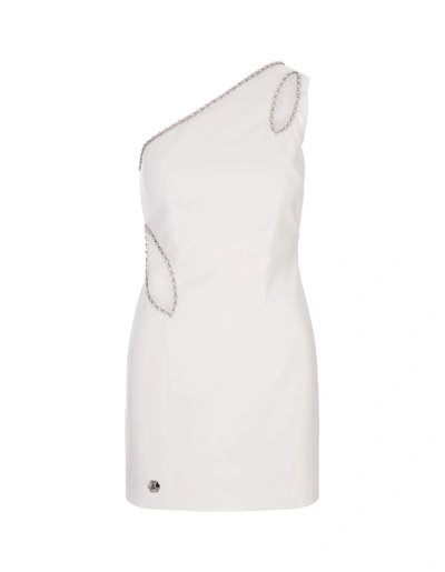 Philipp Plein One-shoulder Mini Dress In White Cady