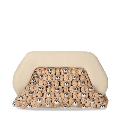 Themoirè Tia Straw Beads Beige Clutch Bag