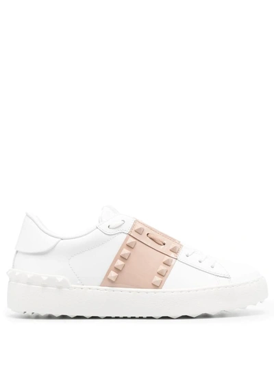 Valentino Garavani Womens White Leather Sneakers In White,pink