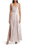 ELIZA J METALLIC STRIPE SLEEVELESS GOWN