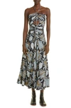 PROENZA SCHOULER RUCHED SNAKESKIN PRINT HALTER NECK DRESS