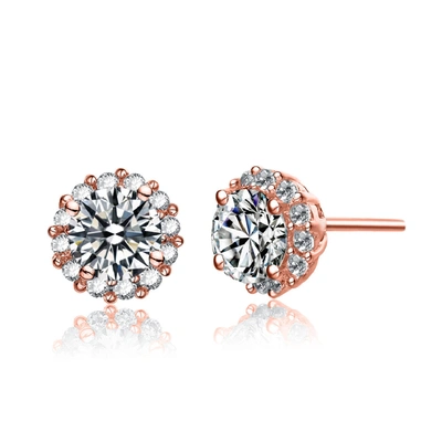 Rachel Glauber Ra Stylish White Gold Plated Pave Stud Earrings In Silver