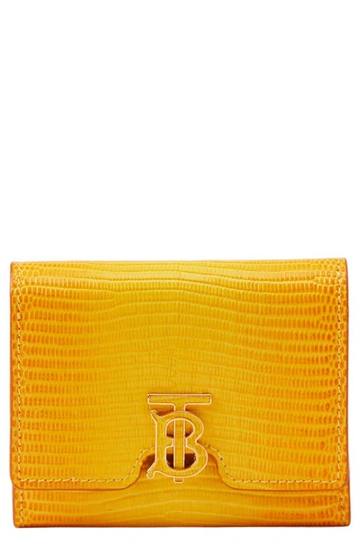 Burberry Tb Embossed Leather Tri-fold Wallet In Cool Lemon/ Merigold