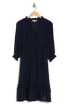 Nanette Lepore Ruffle V-neck Long Sleeve Dress In Nan Navy