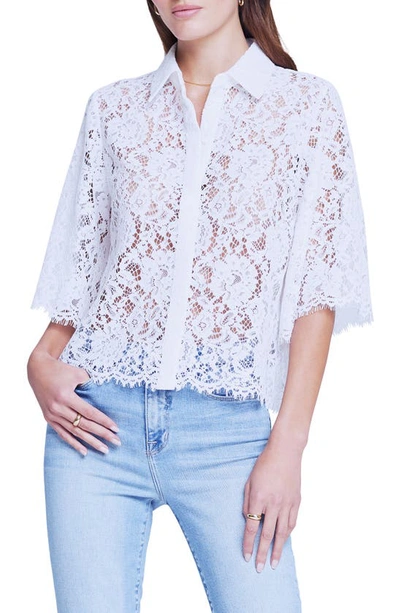 L Agence Fern Lace Button-front Blouse In White