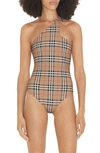 BURBERRY BURBERRY CANDACE CHECK ONE-SHOULDER ONE-PIECE SWIMSUIT