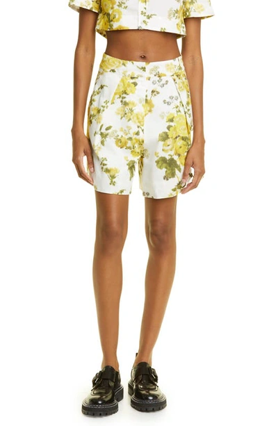 Erdem Vacation Violeta High-rise Cotton Shorts In White Yellow Multi