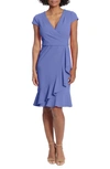 London Times Wrap Cascade Midi Dress In Peri