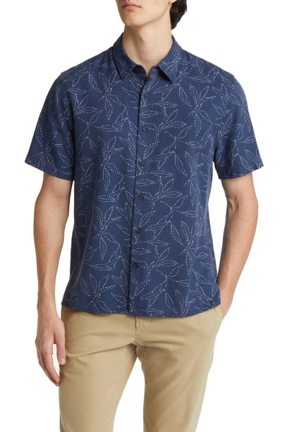Vince Dotted Leaf Short Sleeve Lyocell & Cotton Button-up Shirt In Twilight Blue Halogen