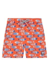 Tom & Teddy Boys' Fish Print Swim Trunks - Little Kid, Big Kid In Striped Orange