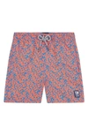 Tom & Teddy Boys' Coral Print Swim Trunks - Little Kid, Big Kid In Mid Blue & Orange