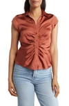 Dr2 By Daniel Rainn Ruched Satin Blouse In Cinnamon