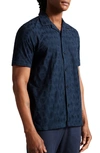TED BAKER ALLBURY EMBROIDERED SHORT SLEEVE COTOTN BUTTON-UP SHIRT