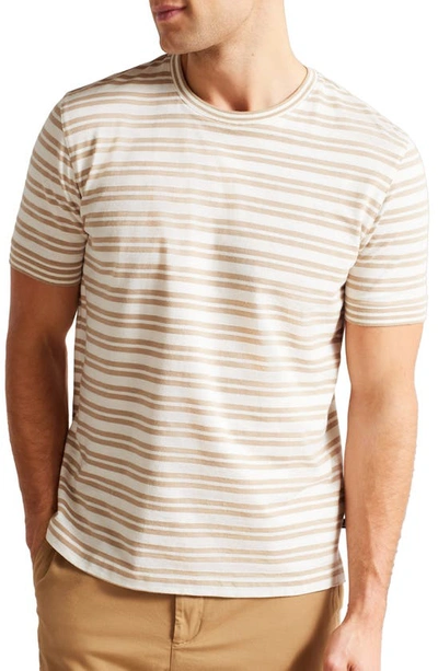 Ted Baker Mens Lt-brown Vadell Striped Crewneck Cotton-blend T-shirt