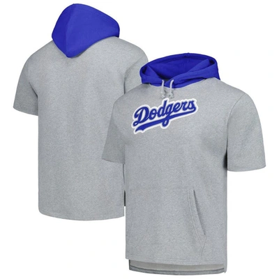 MITCHELL & NESS MITCHELL & NESS HEATHER GRAY LOS ANGELES DODGERS POSTGAME SHORT SLEEVE PULLOVER HOODIE