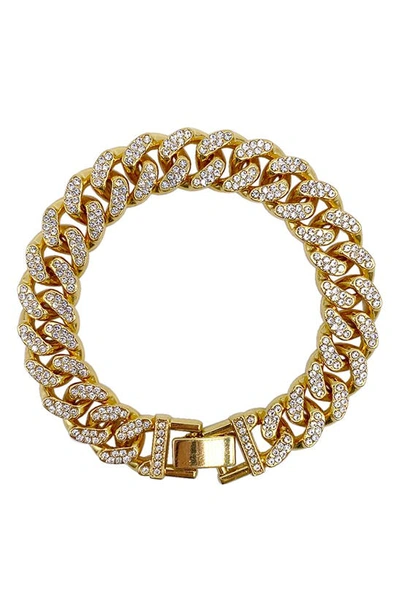 Adornia Women's Gold-tone Plated Crystal Thick Cuban Curb Chain Bracelet In Yellow