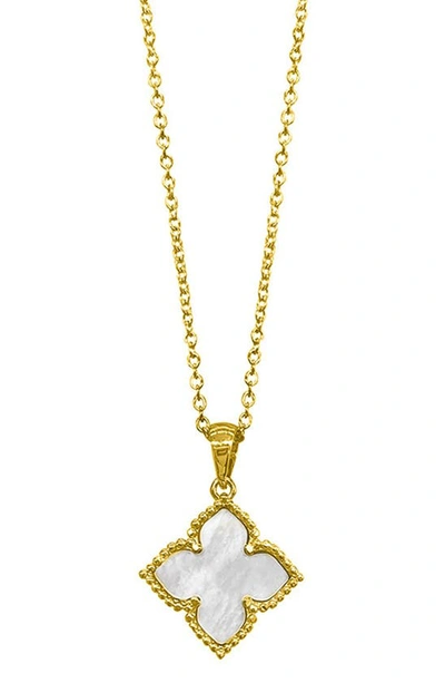 Adornia 14k Yellow Gold Plated Pink Mother Of Pearl Flower Pendant Necklace In White