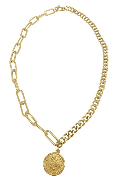 Adornia Water Resistant Mixed Chain Coin Necklace In Yellow