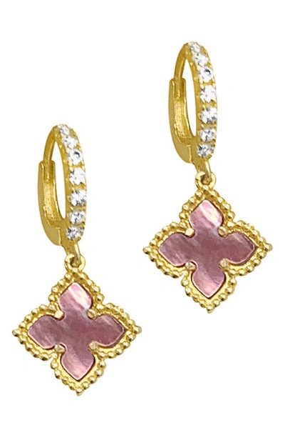 Adornia Floral Dangle Hoops Pink Mother Of Pearl Gold