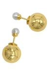 Adornia Spring 2022 14k Yellow Gold Vermeil Imitation Pearl Double Sided Ball Earrings In Yellow