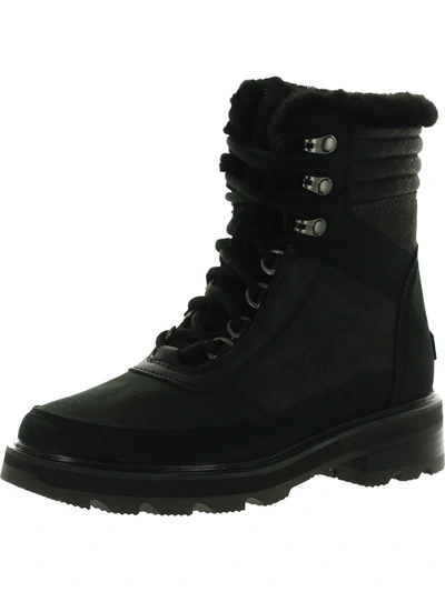 Sorel Lennox Lace Cozy Stkd Wp Womens Leather Waterproof Combat & Lace-up Boots In Black