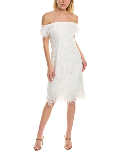 Aidan Mattox Aidan By  Off-the-shoulder Lace Sheath Dress In White