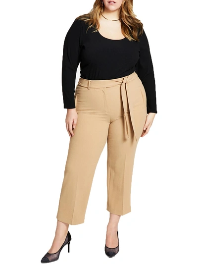 Bar Iii Plus Womens Textured High Rise Cropped Pants In Multi