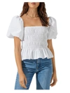 Astr The Label Bubble Sleeve Smocked Blouse In White