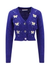 Alessandra Rich Alpaca Blend Cardigan With Butterfly Embroideries In Blue