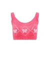 Alessandra Rich Wool Blend Top With Butterfly Embroideries In Pink