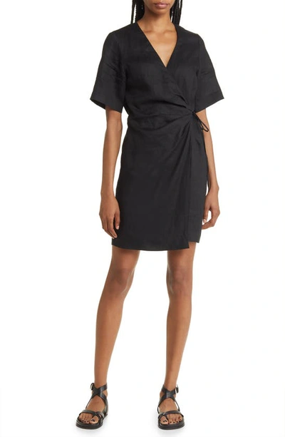Other Stories Linen Wrap Dress In Black ModeSens