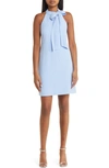 Vince Camuto Petite Solid Bow-neck Open-back Shift Dress In Blue Bell