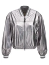 Brunello Cucinelli Laminated Leather Bomber Jacket Puffer Jackets Silver In Silver