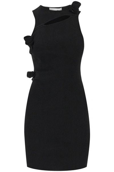 Coperni Knitted Mini Dress With Roses In Black