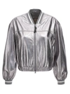 BRUNELLO CUCINELLI LAMINATED LEATHER BOMBER JACKET CASUAL JACKETS, PARKA SILVER