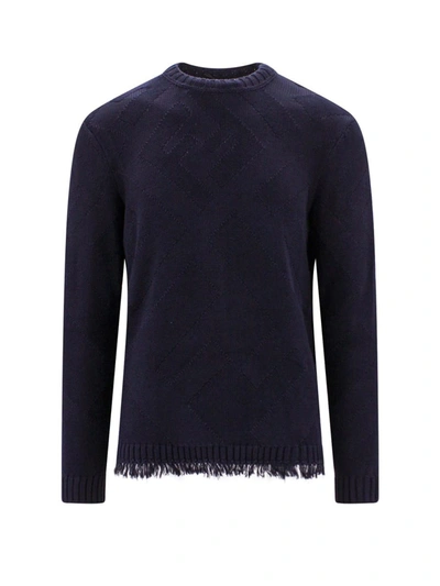 Fendi Ff Jacquard Crewneck Knit Sweater In Blue