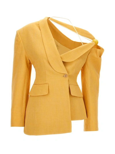 Jacquemus La Veste Baska Linen-blend Blazer In Yellow