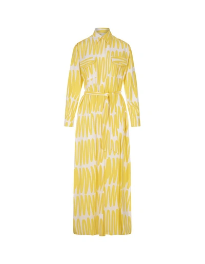 Kiton Scribble-print Belted Silk Midi Dress In Yellow