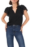 1.state Flutter Sleeve Tie Neck Top In Rich Black