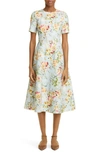 ADAM LIPPES ELOISE FLORAL PRINT WOOL & SILK A-LINE DRESS