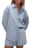 GOOD AMERICAN GOOD AMERICAN WEEKEND RHINESTONE OVERSIZE NONSTRETCH DENIM BUTTON-UP SHIRT