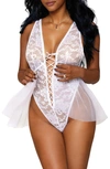 DREAMGIRL LACE TEDDY WITH REMOVABLE MESH SKIRT