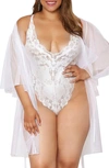 DREAMGIRL FLORAL LACE TEDDY & ROBE SET