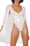 DREAMGIRL FLORAL LACE TEDDY & ROBE SET