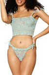 DREAMGIRL SMOCKED LACE CAMISOLE & THONG SET