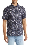 Billy Reid Tuscumbia Oyster Print Short Sleeve Linen Button-down Shirt In Dark Oyster
