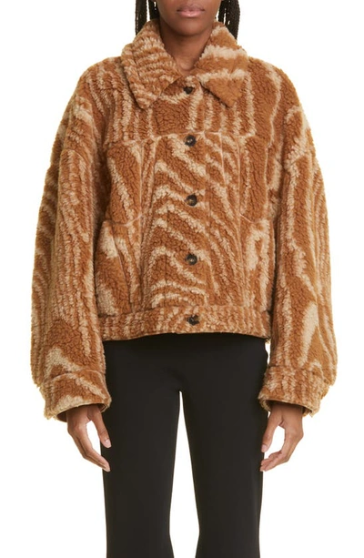 Stella Mccartney Woodgrain Print Faux Fux Blouson Jacket In Brown